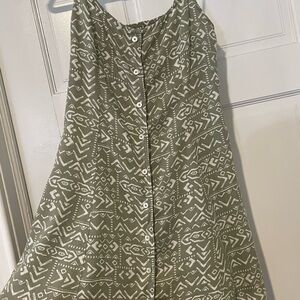 Olive Green Patterned Button-Down Dress